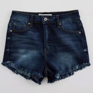 KanCan High Rise Shorts Frayed Hem Dark Wash Size Small